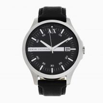 Three-Hand Date Black Leather Mens Watch