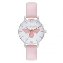 Honey Bee 30mm Silver & Pink Leather Strap Ladies Watch