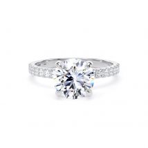 Platinum 2.20cttw Round Lab Grown Diamond Set Shoulder Solitaire Engagement Ring - Ring Size N