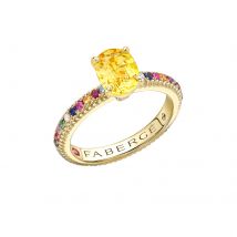 Colours of Love 18ct Yellow Gold Oval Yellow Sapphire Fluted Ring with Multicoloured Gemstone Shoulders - Ring Size L