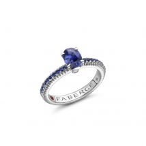Colours of Love 18ct White Gold Blue Sapphire Fluted Ring with Sapphire Shoulders - Ring Size N