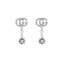 Gucci Flora 18ct White Gold Flower & Double G Diamond Drop Earrings