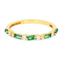 18ct Yellow Gold Emerald & Diamond Half Eternity Ring - Ring Q - Ring Size Q