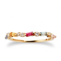 18ct Yellow Gold Rainbow Sapphire & Diamond Half Eternity Band - Ring L - Ring Size L