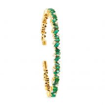 18ct Yellow Gold Emerald 0.30cttw Diamond Frenzy Bangle