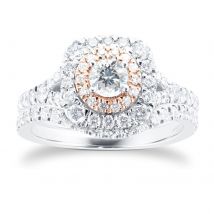 Brilliant Cut 1.18 Carat Total Weight Bridal Set In 18 Carat White And Rose Gold - Ring Size N
