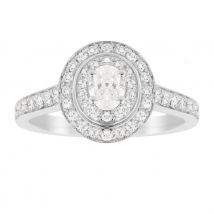 Oval Cut 0.70 Carat Total Weight Double Halo Diamond Ring In 18 Carat White Gold - Ring Size M