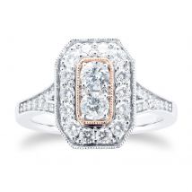 18 Carat White Gold 0.90 Carat Diamond Ring With Rose Gold Milgrain - Ring Size P