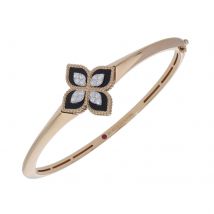 Princess Flower 18ct Rose Gold 0.18ct Diamond & Black Jade Bangle - Size Small