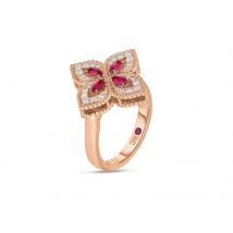 Exclusive 18ct Rose Gold Princess Flower 0.26ct Diamond & Ruby Ring - Ring Size N
