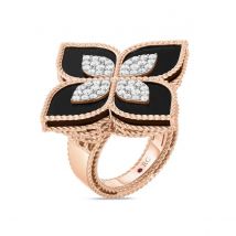 Princess Flower 18ct Rose Gold 0.72ct Diamond & Black Jade Ring - Ring Size J