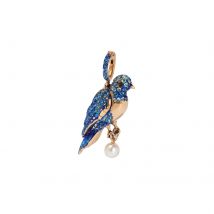 Mythology Bluebird Charm Pendant In 18ct Yellow Gold With Topaz, Sapphire, Diamond & Pearl