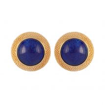 Exclusive Susan Caplan Vintage Christian Dior Gold Plated O Sized Domed Blue Earrings