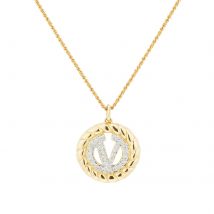 Exclusive Susan Caplan Vintage Valentino Gold Plated Logo Crystal Ribbed Pendant