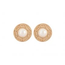 Exclusive Vintage Yellow Gold Plated Dior Logo Synthetic Pearl Earrings