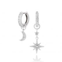 Sterling Silver Celestial Silver Moon & Star Huggie Hoops