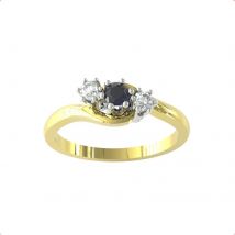 9ct Yellow Gold Sapphire And Diamond 3 Stone Ring - Ring Size W
