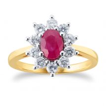 18ct Yellow and White Gold Ruby And Diamond Cluster Ring - Ring Size W.5