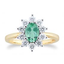 18ct Yellow and White Gold Emerald And Diamond Cluster Ring - Ring Size D