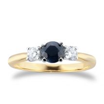18ct Yellow and White Gold 3 Stone Sapphire and Diamond Ring - Ring Size A.5
