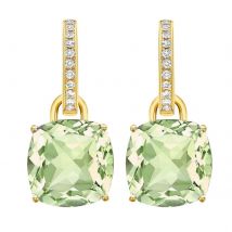 Kiki Classics 18ct Yellow Gold Cushion Cut Green Amethyst & 0.13cttw Diamond Detachable Hoop Earrings