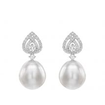 Pearls 18ct White Gold Tiered Pear 0.56cttw Diamond Detail Pearl Earrings