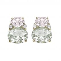 Kiki Classic 18ct Yellow Gold Morganite, Green Amethyst & 0.12cttw Diamond Double Oval Studs