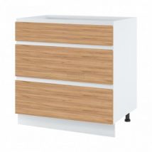 Casserolier Bellissi Chene L 80 cm Porte avec poignée intégrée Décor chêne brut Coulisses tiroir sans amortisseur - Cuisineandcie