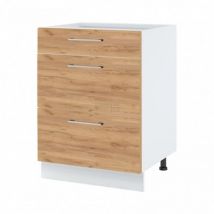 Casserolier îlot de cuisine Bellissi Chene L 60 cm Porte avec poignée apparente Décor chêne brut Coulisses tiroir avec amortisseur - Cuisineandcie