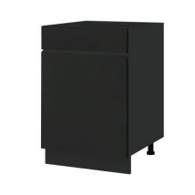 Meuble bas de cuisine Lovia Noir Mat 1 porte 1 tiroir L 60 cm Porte avec poignée intégrée Coulisses tiroir sans amortisseur - Cuisineandcie