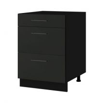 Casserolier îlot de cuisine Lovia Noir Mat L 60 cm Porte avec poignée apparente Coulisses tiroir avec amortisseur - Cuisineandcie