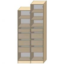 Dressing Armadio - Armoire avec étagères et 4 tiroirs L 40 cm - Porte Noir mat Gris 2137 mm Avec lattes de bois finition or - Cuisineandcie
