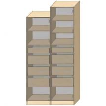Dressing Armadio - Armoire avec étagères et 4 tiroirs L 50 cm - Porte décor bois Epicéa Blanc 2137 mm Avec lattes de bois finition or - Cuisineandcie