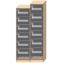 Dressing Armadio - Armoire avec tiroirs éclairés L 40 cm - Porte décor Béton naturel Blanc 2137 mm Avec lattes de bois noir - Cuisineandcie
