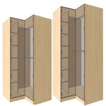 Dressing Armadio - Armoire d'angle avec étagèress et penderie L 100 cm - Porte Gris mat Epicéa 2357 mm Avec lattes de bois noir - Cuisineandcie