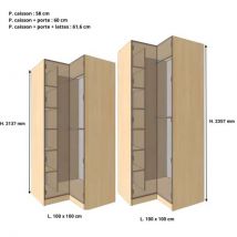Dressing Armadio - Armoire d'angle avec étagères et penderie L 100 cm - Porte Vanille mat Noir 2137 mm Avec lattes de bois finition or - Cuisineandcie
