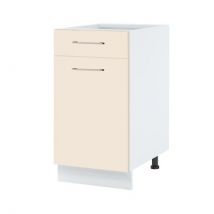 Meuble bas de cuisine Lovia Vanille Mat 1 porte 1 tiroir L 50 cm Porte avec poignée apparente Gris Alu - Cuisineandcie