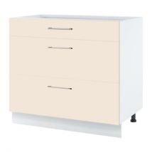 Casserolier Lovia Vanille Mat L 90 cm Porte avec poignée apparente Blanc Alu - Cuisineandcie