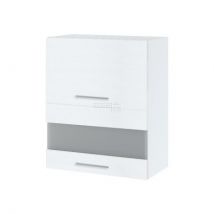 Meuble haut de cuisine Bellissi Blanc 2 portes relevables avec vitre opaque L 60 cm Noir Porte avec poignée alu - Cuisineandcie