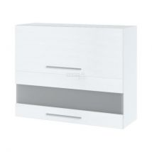 Meuble haut de cuisine Bellissi Blanc 2 portes relevables avec vitre opaque L 90 cm Gris Porte avec poignée alu - Cuisineandcie