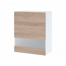 Meuble haut de cuisine Bellissi Chene 2 portes relevables avec vitre opaque L 60 cm Porte avec poignée intégrée Décor chêne naturel - Cuisineandcie