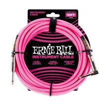 Ernie Ball P06078 10ft Straight-Angle Braided Cable Neon Pink