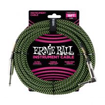 Ernie Ball P06082 18ft Straight-Angle Braided Cable Black/Green
