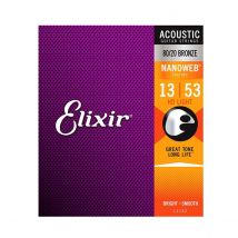 Elixir 11182 NANOWEB 80/20 Light Acoustic Strings 13-53
