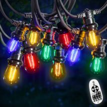 Guirlande Guinguette 50M Filament Multicolore LED 100 Bulbes Dimmables Avec Variateur et Télécommande
