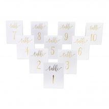 Lot de 10 Marque Table Mariage Blanc et Or
