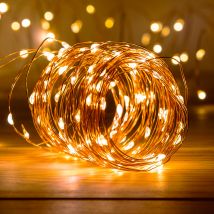 Guirlande Micro LED 10M Cuivre 100 LEDs Blanc Chaud