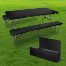 Lot 1 Table Pliante et 2 bancs 180 cm Noir