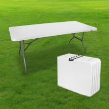 Lot de 5 Tables de Jardin Pliantes 180x74 cm Blanc