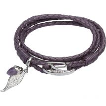 Ladies Unique & Co Stainless Steel & Leather With Amethyst & Leaf Charm Bracelet